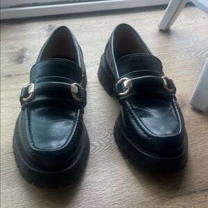 Zara Black Chunky Loafers with Gold Accent